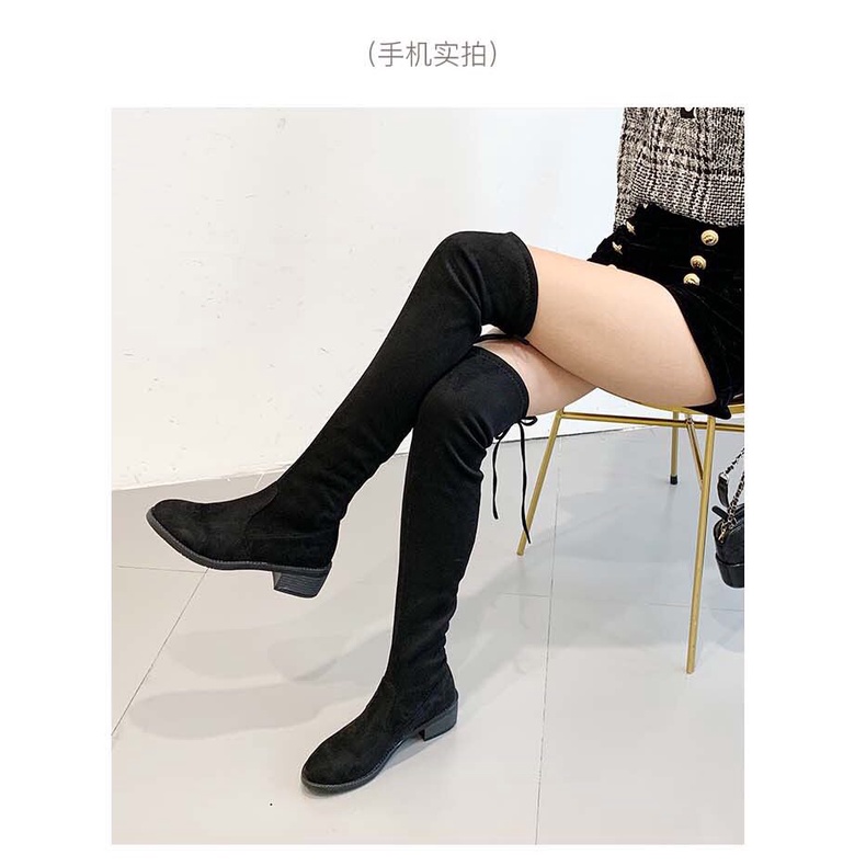 Bốt - Boots đùi thời trang Nỉ lót lông, gót cao 4,5cm