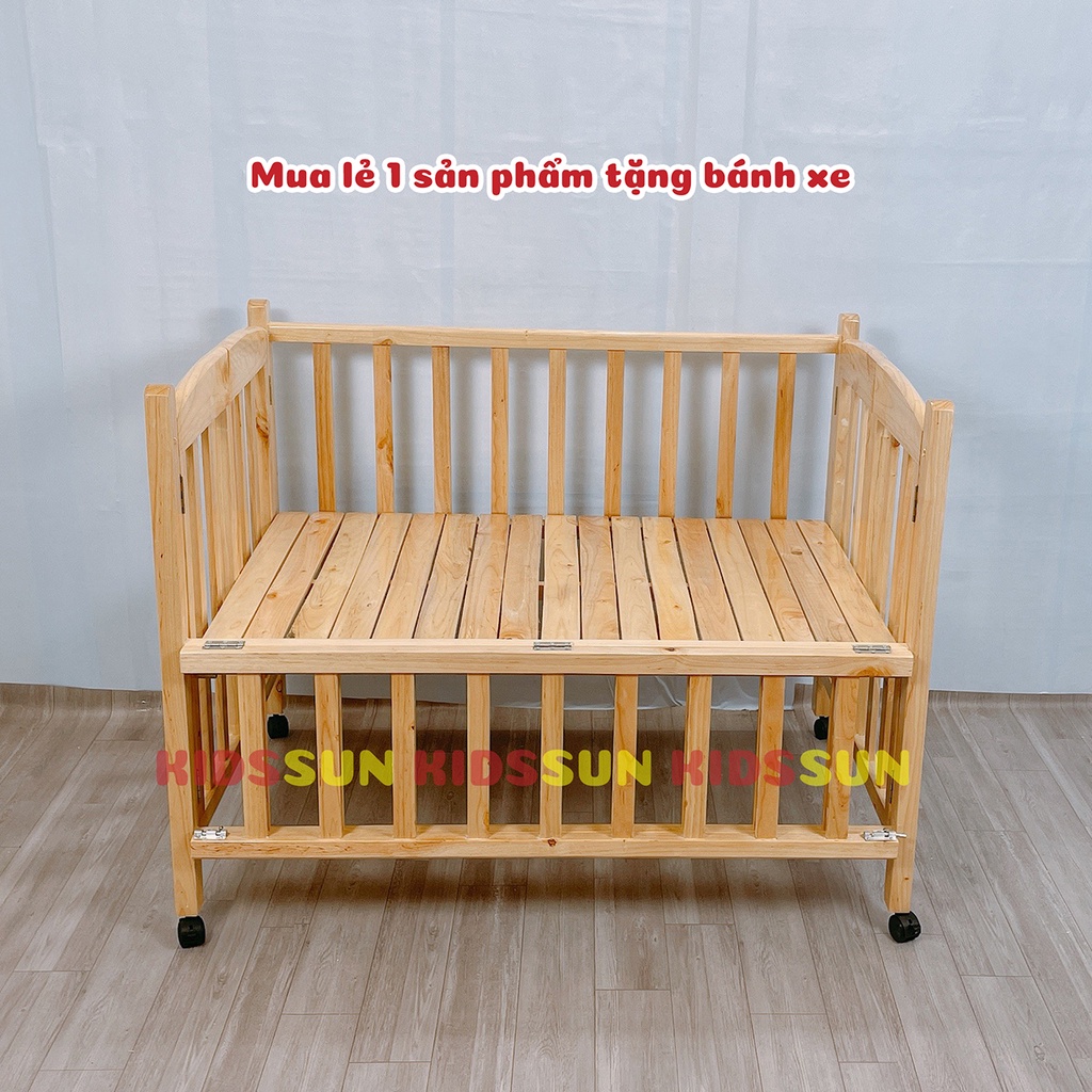 Nôi Cũi Cho Bé Giường Cũi KIDSSUN Trẻ Em Kích Thước (110x70x86) Gỗ Quế Màu Tự Nhiên BH 24 Tháng Hàng XKhẩu