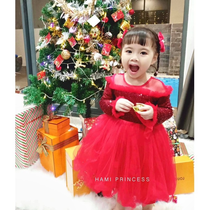 𝐕𝐚́𝐲 Đ𝐨̉ 𝐋𝐚̂́𝐩 𝐋𝐚́𝐧𝐡 - Váy Công Chúa Noel