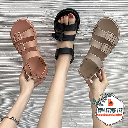 Giày đi học nữ quai ngang nhựa dẻo cao cấp, Giày Sandal nữ đi học 3 khóa phong cách nữ sinh Hàn Quốc