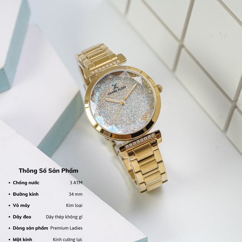 Đồng hồ nữ Daniel Klein Watch DK.1.12536 mặt nhỏ đính đá, kính cứng chống xước, chống nước, dây thép đeo tay cao cấp