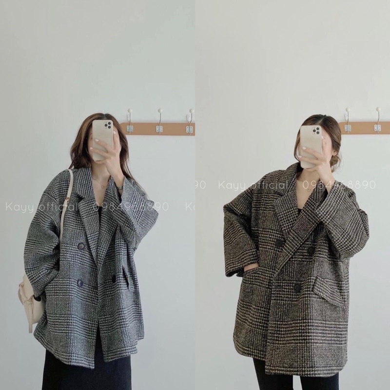 (HAI LỚP) ÁO KHOÁC DẠ KẺ DÁNG CỔ VEST BLAZER BASIC CHẤT DẠ QUẢNG CHÂU LOẠI 1 CHUẨN FORM SIÊU ĐẸP