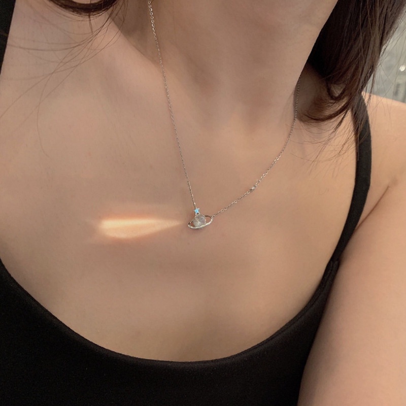 Vòng cổ Bạc Mặt Hình Hành Tinh Ngôi Sao Đính Đá Thời Trang Hàn Quốc Cho Nữ