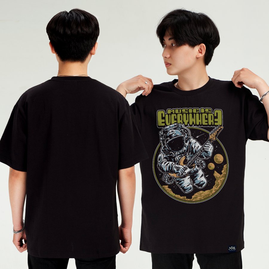 Áo thun nam phông nữ tay lỡ âm nhạc ở khắp mọi nơi vũ trụ MVR size rộng tee Mỹ BB4287