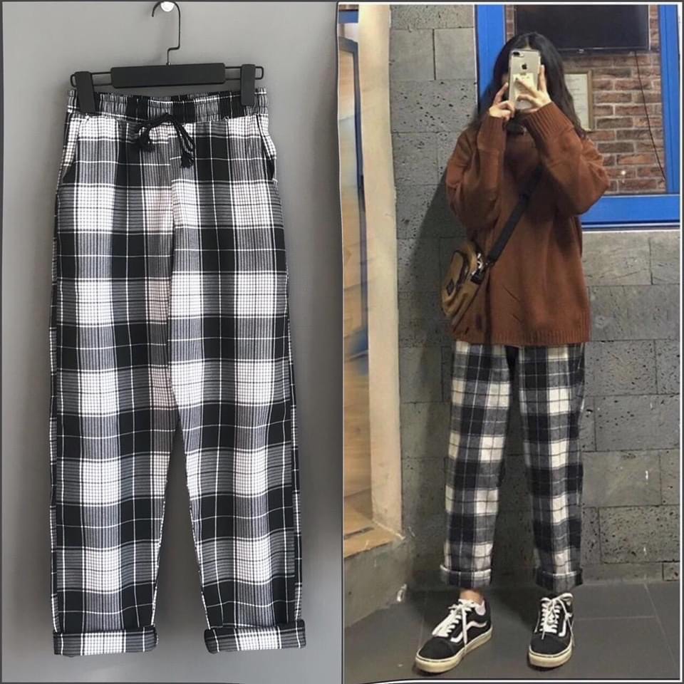 QUẦN SỌC CARO UNISEX QUẦN BAGGY CARO LƯNG THUN PLAID PANTS CAO CẤP - MM