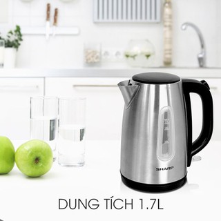 Ấm siêu tốc Sharp EKJ-17VSS-ST 1.7 lít (Hàng chính hãng, nấu nước nhanh, thiết kế sang trọng)