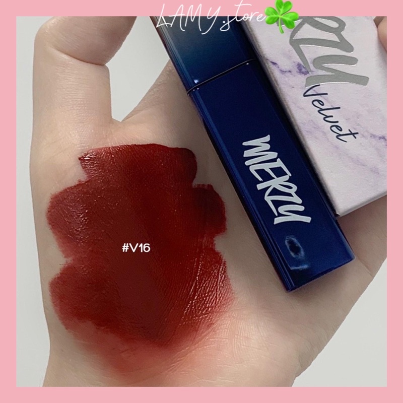 Son Merzy The First Velvet Tint màu V16 V17 tông Đỏ Gạch - Son Merzy xanh thân vuông