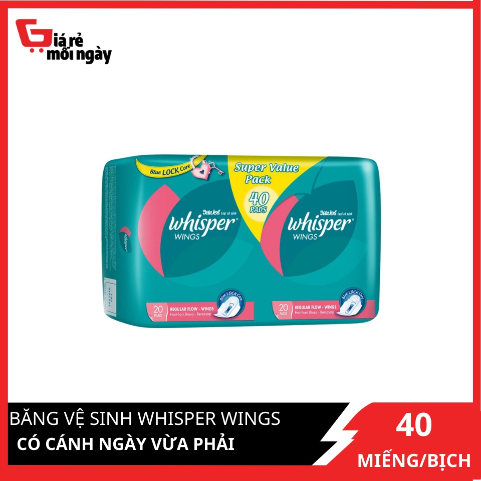 Băng vệ sinh Whisper có cánh Ngày Vừa Phải gói 40 miếng