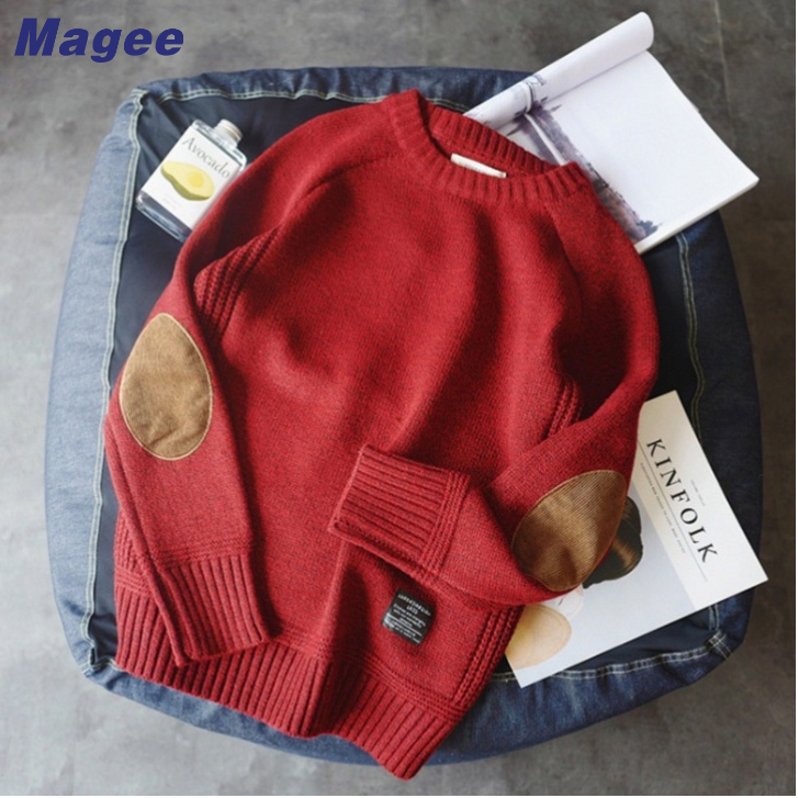 Magee Áo Sweater Dệt Kim Dày Dặn Phong Cách Ruffian Shuai Thời Trang Hàn Quốc Đơn Giản Ấm Áp Cho Nam