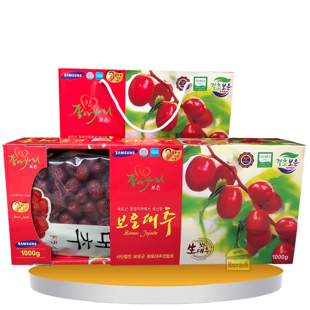 [DATE MỚI] Táo Đỏ Hàn Quốc 1Kg Samsung Boeun Jujube - Trái Cây Sấy Khô Quà Tết 2022 - Bánh Kẹo Đồ Ăn Vặt Nội Địa- Ruvask