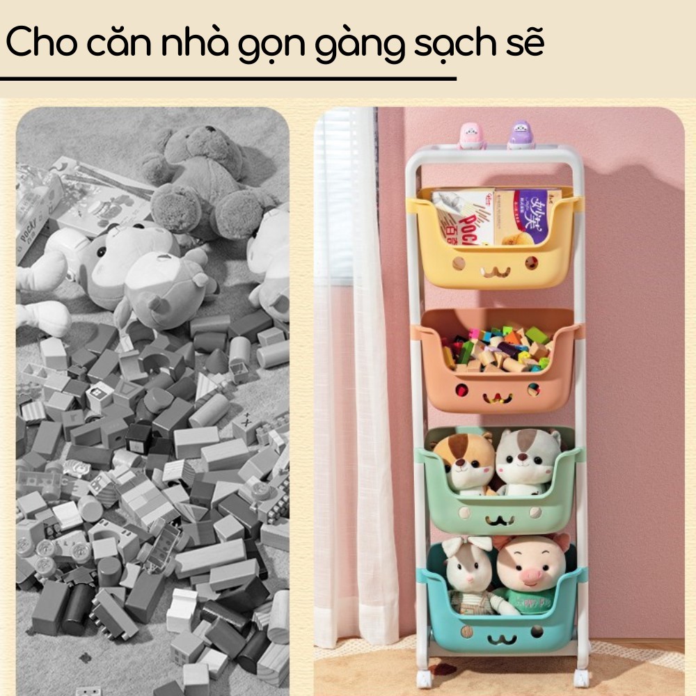 Kệ đựng đồ chơi cho bé rèn tính gọn gàng đồ bỉm sữa đồ dùng trẻ em 3-4 tầng đa năng có bánh xe nhựa PE an toàn Zozon