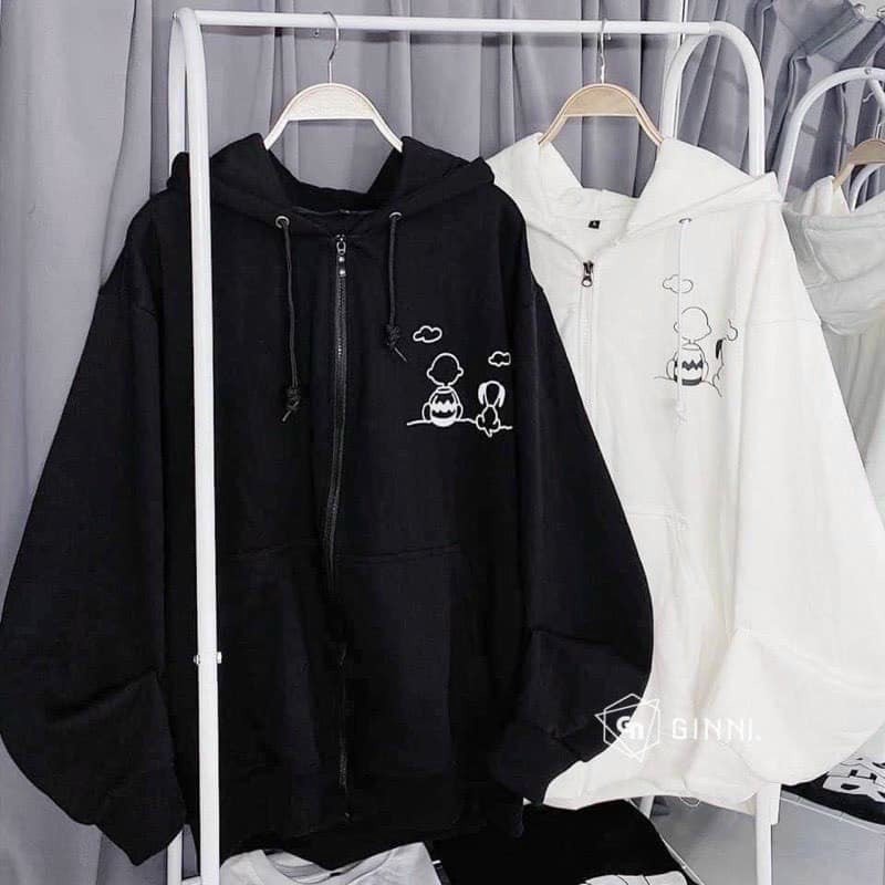 Áo khoác hoodie nam nữ có nón họa tiết đẹp hai màu đen trắng