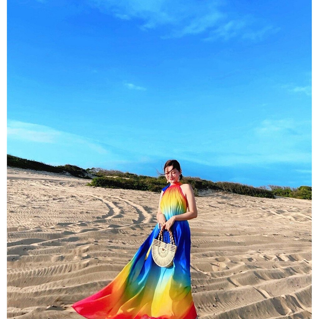 Đầm váy maxi cổ yếm họa tiết loang màu HaKieu Msp018 ( hình chụp thật) | BigBuy360 - bigbuy360.vn