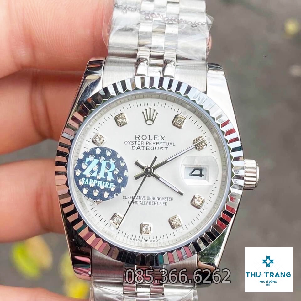 Đồng hồ nam Rolex cơ Automatic máy nhật mẫu mặt trắng dây thép trắng size 39-40mm