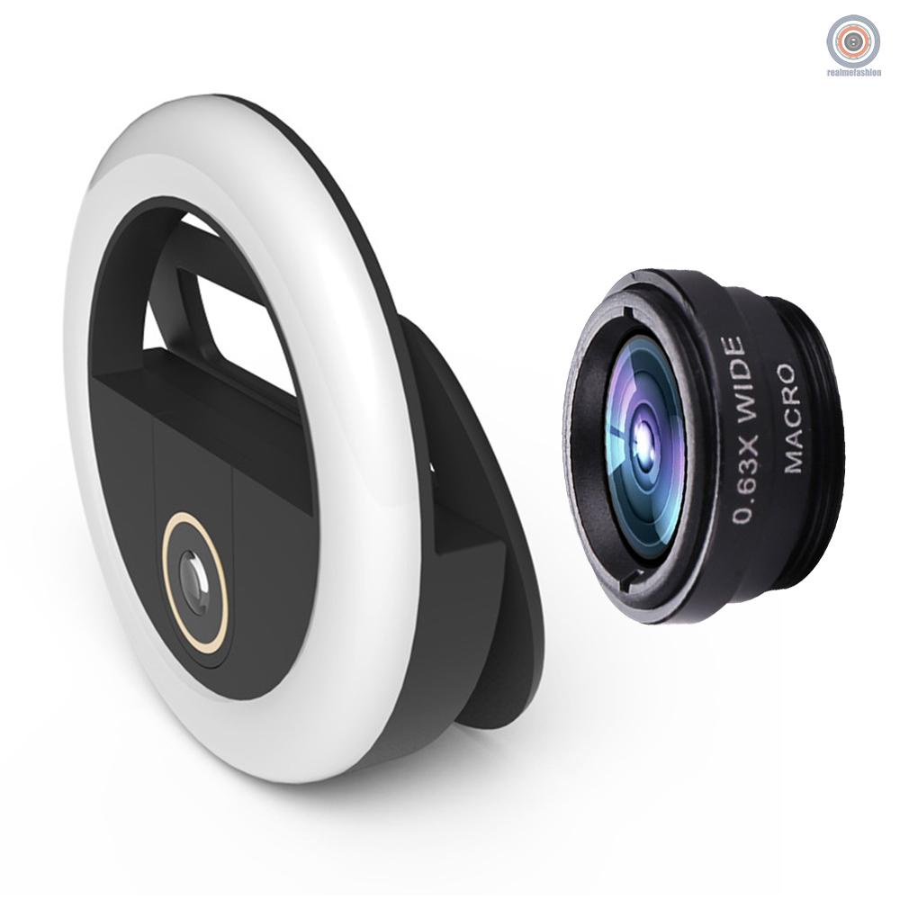 Bộ đèn LED kẹp điện thoại 3 trong 1 Mini 0.63X Wide Angle 5X Macro 11/X/8/7 hỗ trợ chụp ảnh Selfie làm đẹp