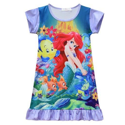 Đồ ngủ Cotton Ngắn Tay Họa Tiết Nàng Tiên Cá Xinh Xắn Dành Cho Bé 4-8 Tuổi