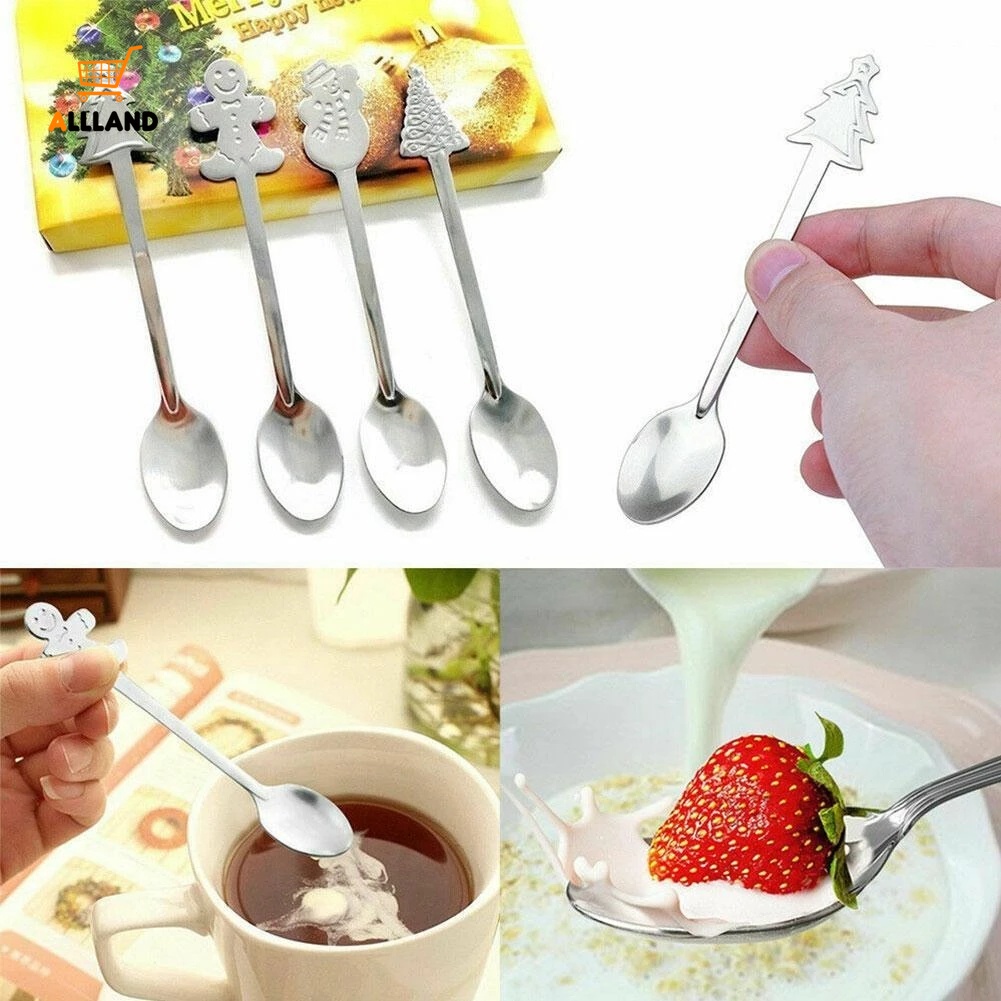 Set 4 muỗng cà phê bằng bạc họa tiết giáng sinh dễ thương