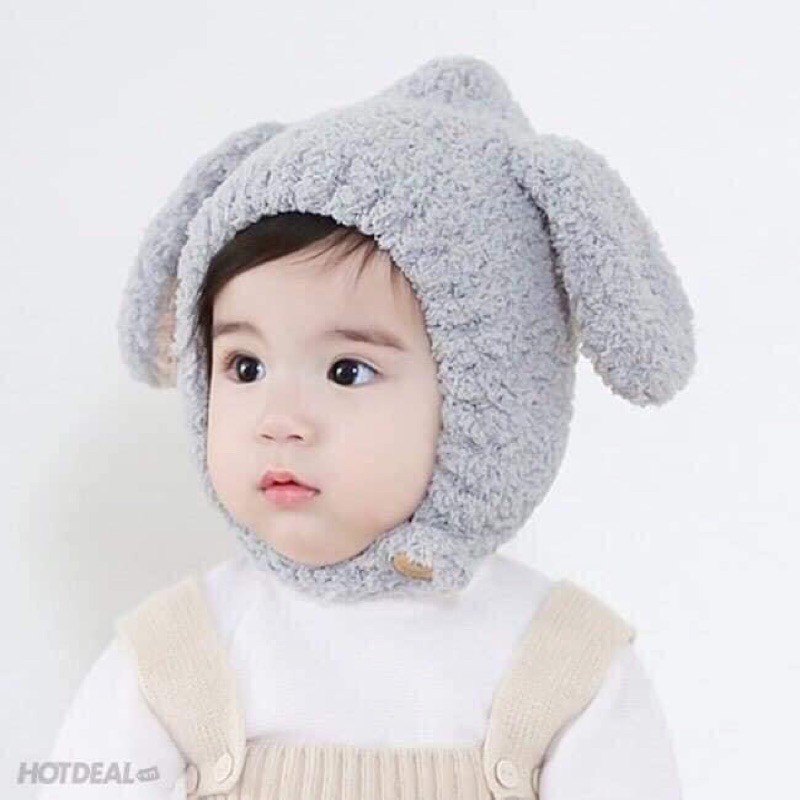 Mũ lông cừu hình tai thỏ cho bé trai và gái (từ 1-5 tuổi)