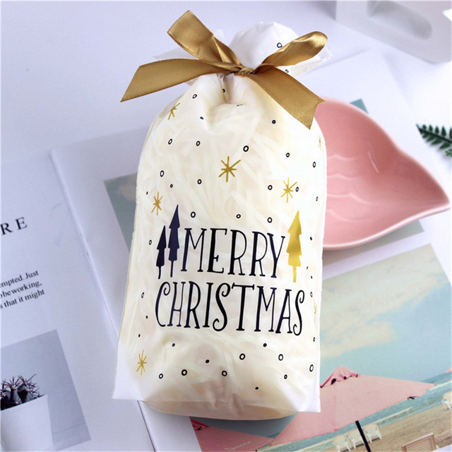 Set 10 Túi Dây Rút Đựng Bánh Kẹo Giáng Sinh