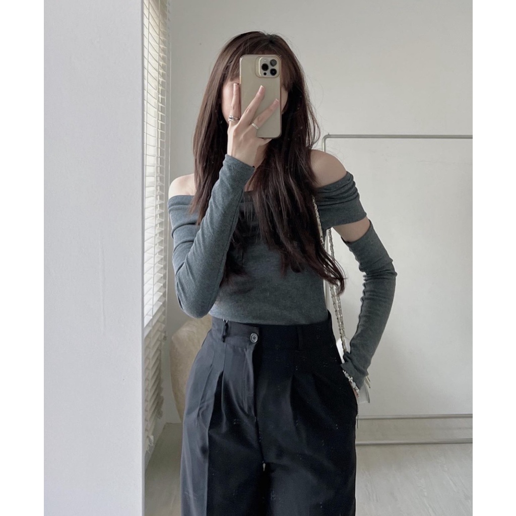Áo Trễ Vai Tay Rời Chất Thun Gân Tổ Ong Phong Cách Ulzzang - Hanju