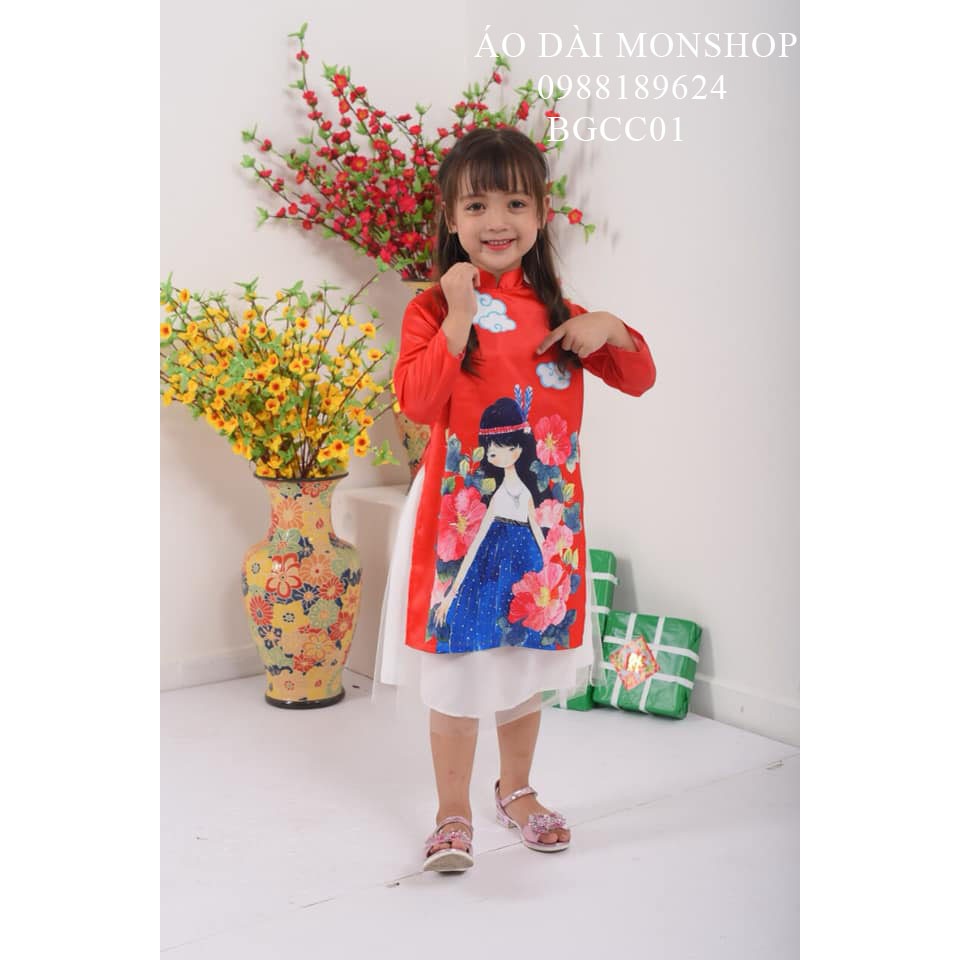 Áo Dài Bé Gái Công Chúa Vô Cùng Xinh - Màu Xanh Ngọc