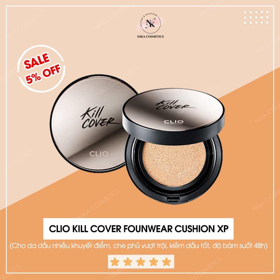 Phấn nước Cushion Clio Kill Cover Founwear Cushion XP kiềm dầu mỏng nhẹ tự nhiên