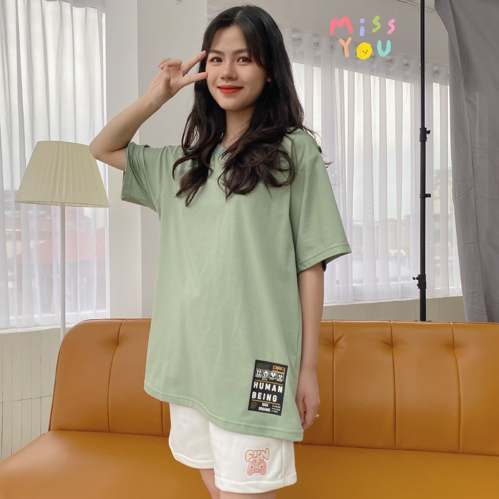 Áo thun tay lỡ HUMAN BEING form rộng unisex basic - Made by Fiin
