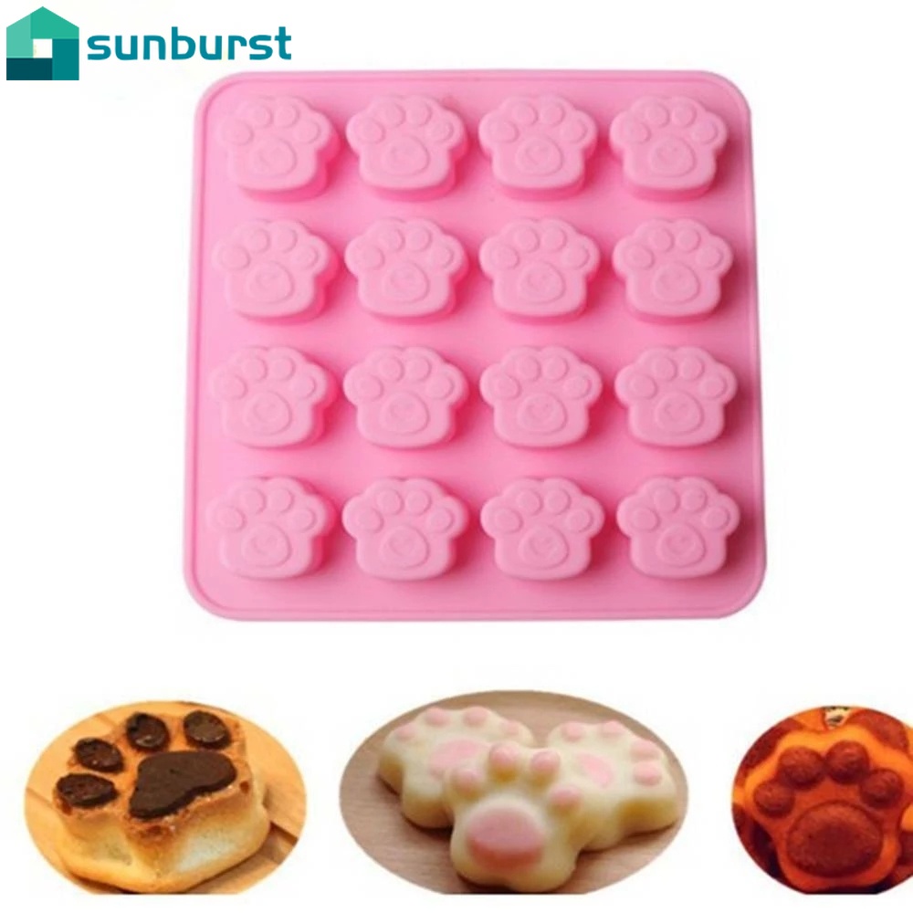 Khuôn silicone làm bánh thiết kế 16 ngăn hình dấu chân mèo tiện lợi