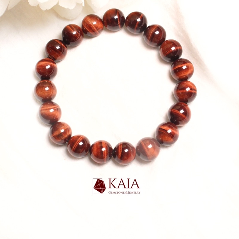Vòng tay phong thủy mắt hổ đỏ nâu 10mm mệnh hoả mệnh thổ phụ kiện thời trang KAIA