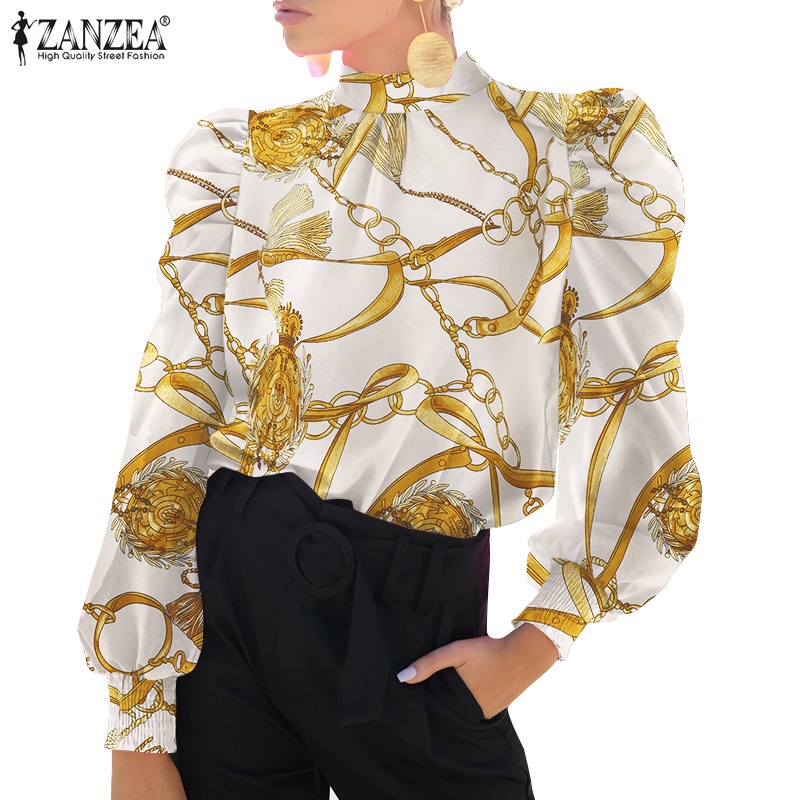 Áo sơ mi kiểu ZANZEA tay dài in họa tiết phong cách vintage thanh lịch thời trang dạo phố cho nữ