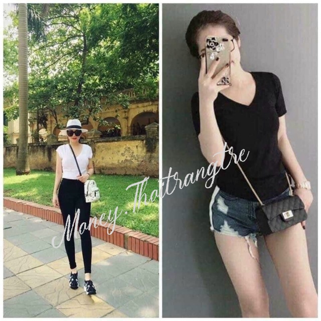 Áo Thun Trơn Nữ Cổ Tim Tay Ngắn Cổ Điển Form Vừa - Áo Thun Nữ Cổ Tim Cotton Thoáng Mát, Thấm Hút Mồ Hôi, Giá Rẻ 35k, 39k