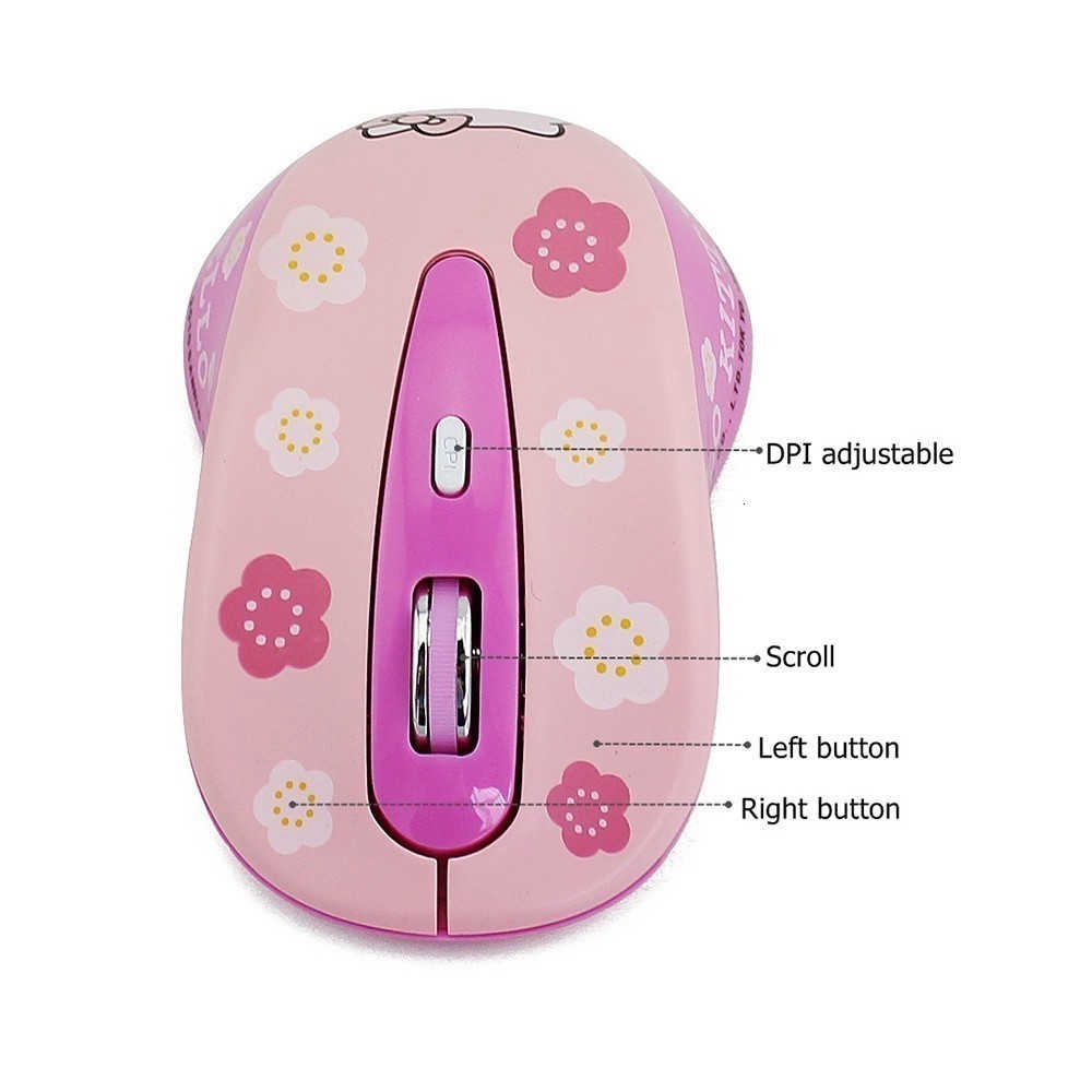 Chuột Quang Không Dây 2.4G 1600DPI Hình Hello Kitty