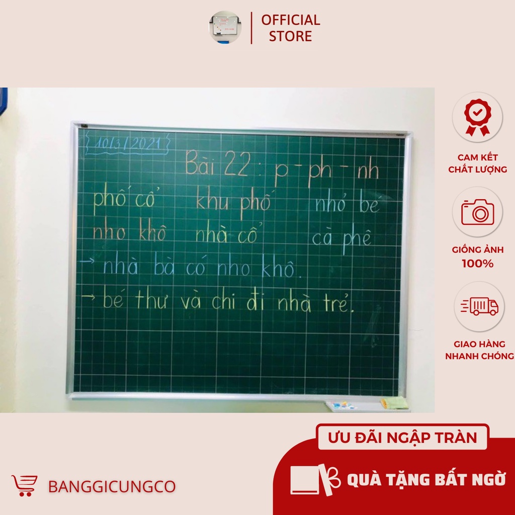 Bảng từ xanh dạy tiền tiểu học, KT: 100*120cm - Kẻ ô 4 ly: 3x3cm, 4x4cm - Hàng chuẩn, viết thích ( tặng kèm đủ phụ kiện)