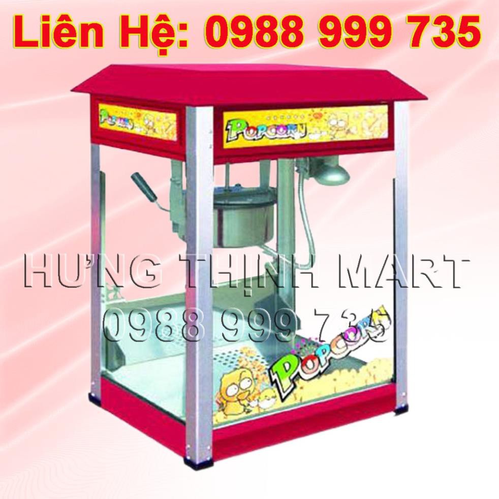 Máy nổ bắp rang bơ tủ kính chạy điện có mái che.