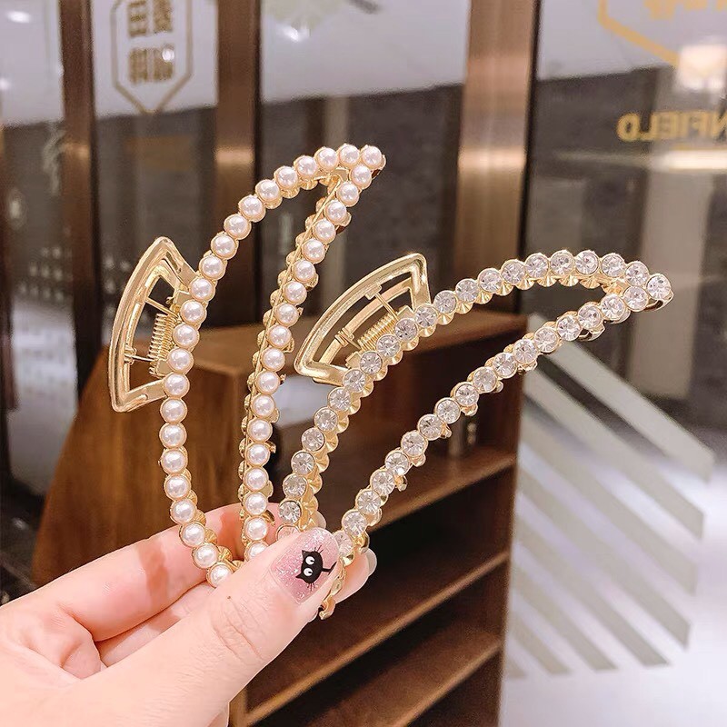 Kẹp tóc Hàn Quốc đính đá Cặp tóc càng cua kim loại thời trang xinh sang chảnh chữ D hottrend Miituu KD7
