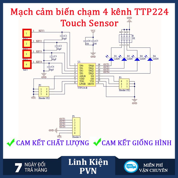 Bàn Phím Cảm Ứng Điện Dung 4 kênh TTP224