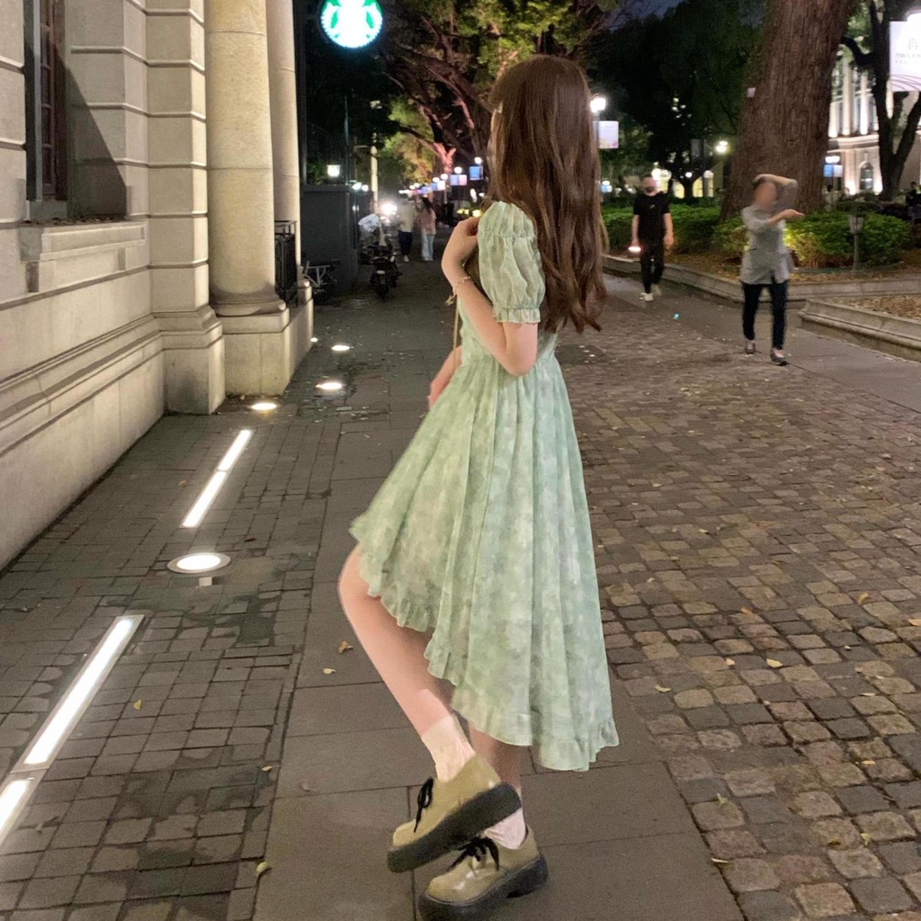 Đầm Chiffon Cổ Vuông Dáng Dài Thời Trang Mùa Hè Pháp Hàng Mới 2022