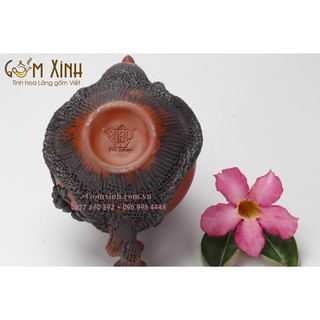 ấm chén Bát Tràng_Bộ bình trà hoa văn đắp nổi đất đỏ khay lá
