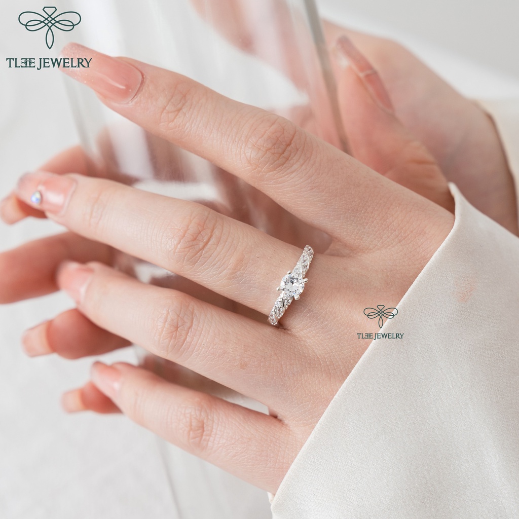 Nhẫn bạc nữ TLEE bốn chấu viền xoắn nạm đá TleeJewelry A0180