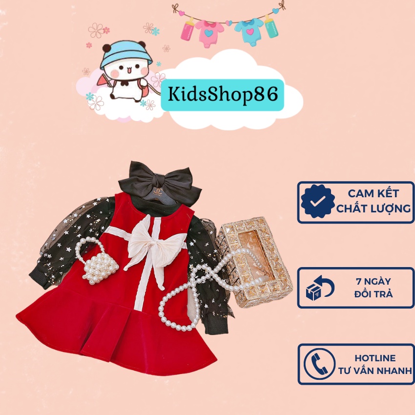 VÁY CHO BÉ GÁI NHUNG CỨNG CÓ LÓT XỊN XÒ, ÁO TRONG TỔ ONG MỀM PHỐI REN NƠ VIỀN TƠ SỐNG CHUẨN BÁN SHOP SIZE 9-21KG [V30]
