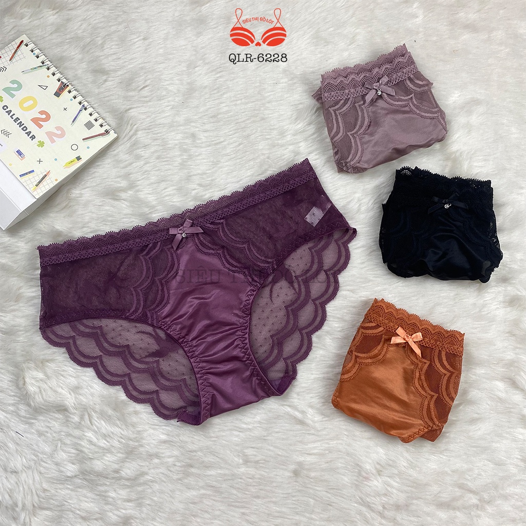 Quần Lót Nữ LỤA BÓNG mềm mịn phối Ren Cao Cấp Có Lót Đáy COTTON Kháng Khuẩn thoáng mát [QLR-6228]