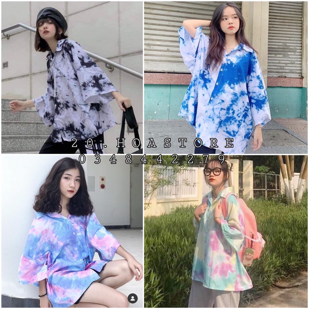 ÁO SƠ MI LOANG FORM RỘNG UNISEX - SƠ MI CỘC TAY LỠ VẢY SƠN ĐEN TRẮNG CÁ TÍNH NAM NỮ HOT
