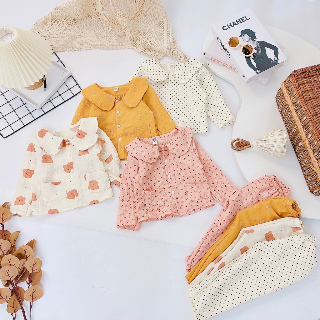 Pijama cho bé, combo 2 bộ pijama dài tay cho bé gái BD57-10