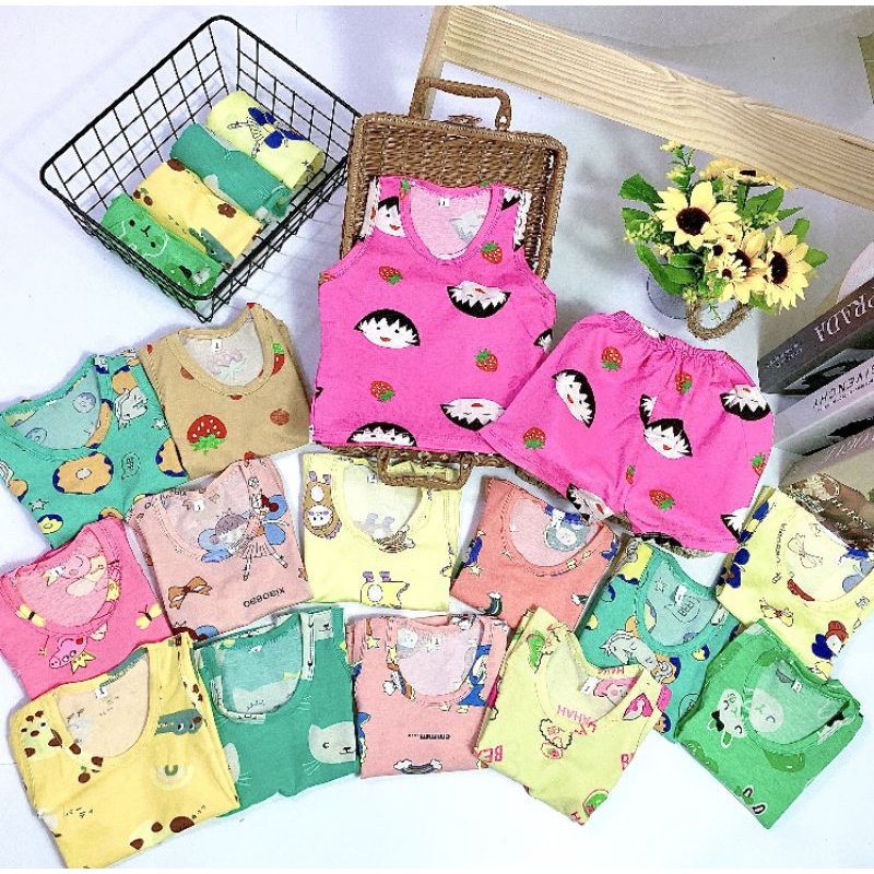 {6-16kg} Bộ ba lỗ bé gái chất cotton co giãn 4c