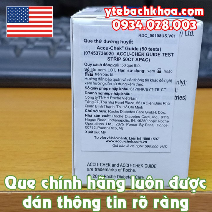 [Hàng Chính Hãng] Hộp 50 Que Thử Đường Huyết Accuchek Guide - Sản Xuất Tại Mỹ