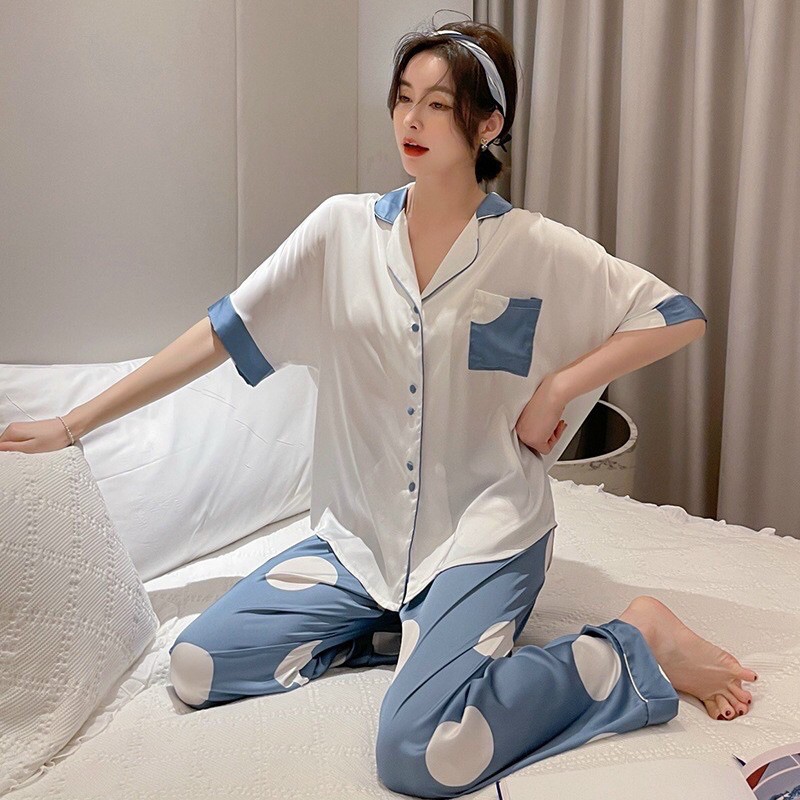 Pijama tay lỡ cánh dơi quần dài lụa satin cao cấp quảng châu 2