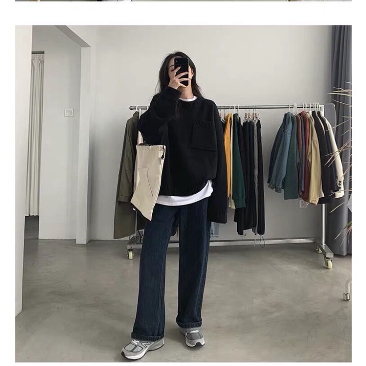 Quần jean bigsize ống suông chất vải jean cotton không dãn màu xanh đậm giặt QJ002 -PYENSTORE