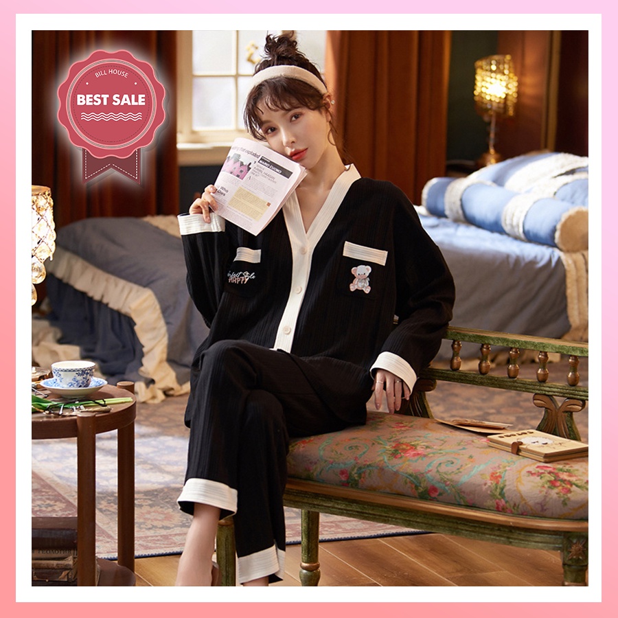 Đồ bộ nữ pijama mặc nhà dài tay dễ thương bigsize cao cấp chất cotton len tăm mềm mịn PJMDAI07