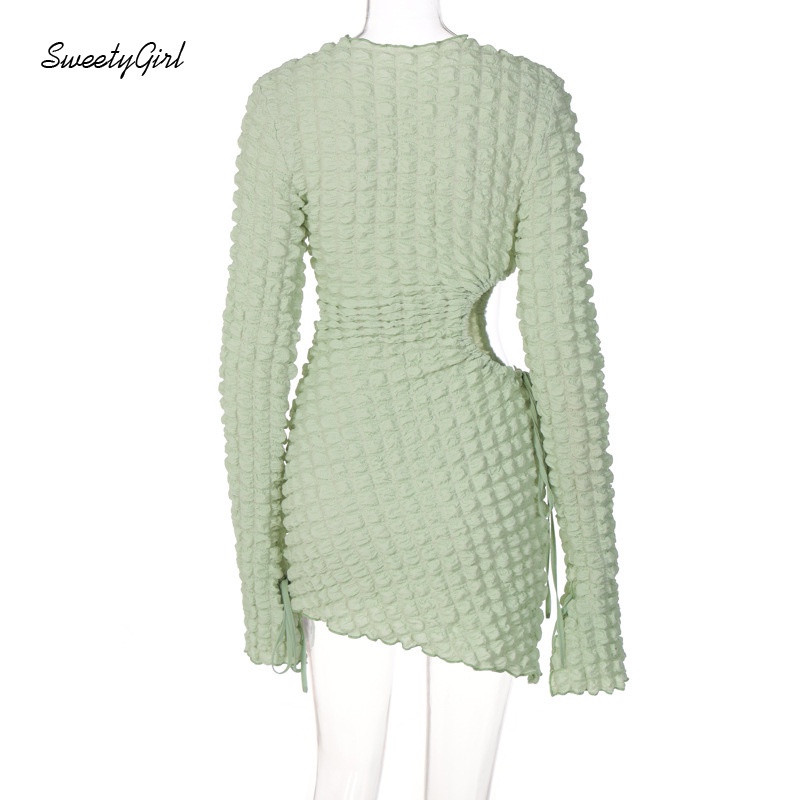 Đầm Mini Cổ Tròn Tay Dài Màu Trơn Thời Trang 2022 Quyến Rũ Cho Nữ