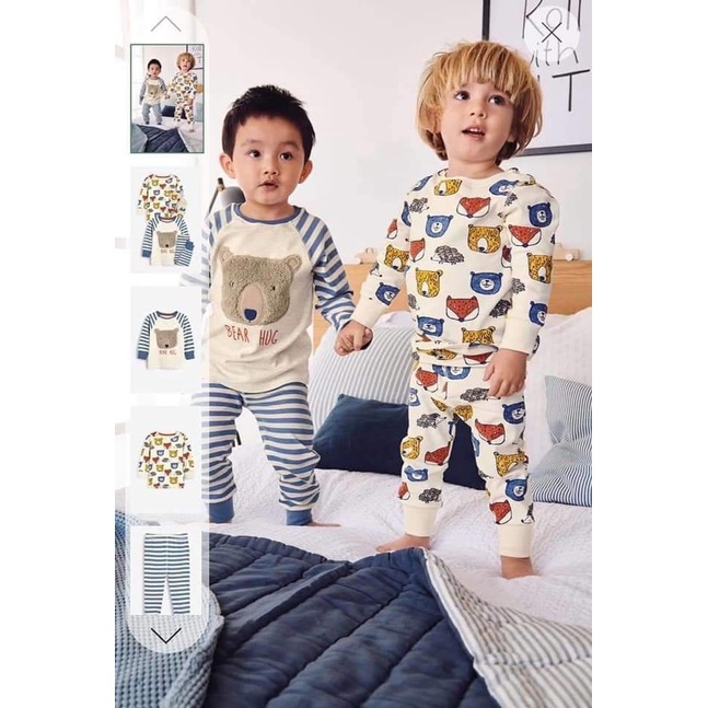 Set đồ bé trai thu đông SD82 TheBossBabyVN combo 2 bộ họa tiết gấu kẻ cam dễ thương cho bé trai từ 18m-6y